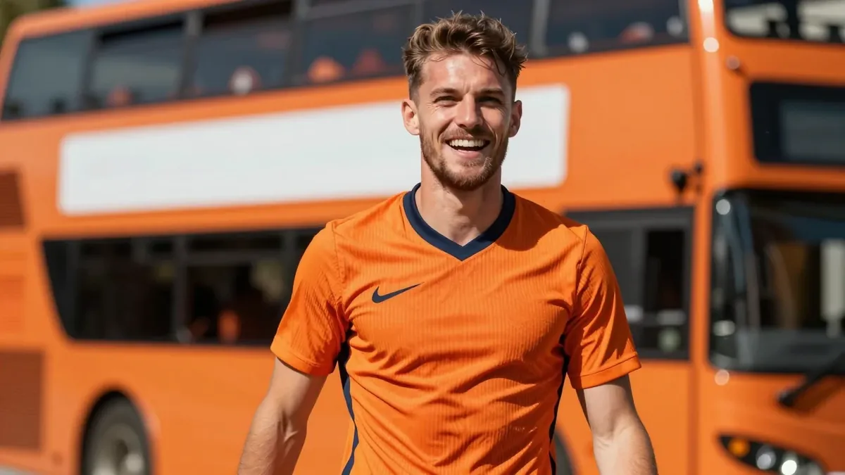 De Oranjebus van het Nederlands elftal verzamelde fans in Galveston tijdens een promotietournee door Noord-Amerika voor...